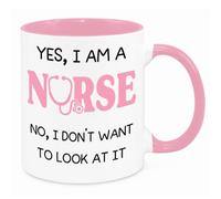 Yes I Am A Nurse - Funny Birthday Christmas Funny Gift Nurse Gift NHS Present Novelty Gift for Mum Dad Friend Sister Brother Grandparents Gift for Him Her Secret Santa Office Quotes Coffee Mug (Pink)