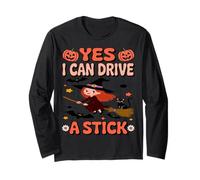Yes I Can Drive A Stick Funny Halloween Kids Witch Apparel Long Sleeve T-Shirt