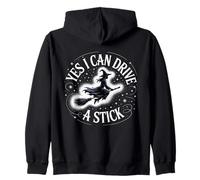 Yes I Can Drive A Stick Halloween Witch Spooky Broomstick Zip Hoodie