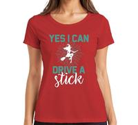 YES I CAN Drive A Stick Witch Witch Broom Halloween Magical Funny Women's T-Shirt, red, XL