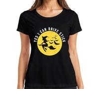 YES I CAN Drive Stick Witch Broom Moon Halloween Bat Grunge Women's T-Shirt, black, M