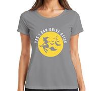 YES I CAN Drive Stick Witch Broom Moon Halloween Bat Grunge Women's T-Shirt, gray, L