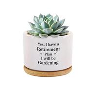 Yes I Have A Retirement Plan I Will Be Gardening Gardener Gifts Garden Lovers Gifts Ceramic Succulent Plant Pot with Bamboo Tray Round Home Office Decor 3.5 Inch White