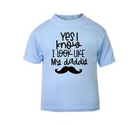 Yes I Know I Look Like Daddy (Moustache Style) Statement [BBY5] Short Sleeve Cotton Toddler t Shirt, 1-2 Years, Pastel Blue
