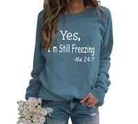 Yes I?m Still Freezing Me 24:7 Letter Sweatshirts for Women Autumn Winter Long Sleeve Loose Aesthetic Hoodies Shirt (Blue 2,XXL,XXL)