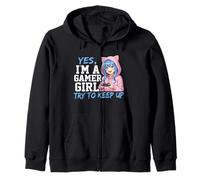 Yes I'm A Gamer Girl Try To Keep Up Fun Anime Style Graphic Zip Hoodie