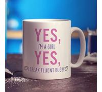 Yes, I'm a Girl Yes, I Speak Fluent Rugby Mug - Gift for Birthday, Christmas - Present for Her, Mum, Sister, Girlfriend, Girl, Auntie - 11oz Ceramic Cup