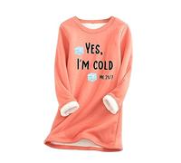 Yes, I'm Cold Fleece Tops for Women UK 2023 Fall Winter Long Sleeve Crewneck Pullover Blouse Casual Oversized Warm Shirt Promote Sales Discount Deals