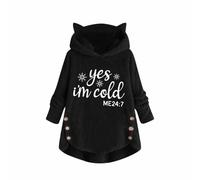 Yes,I'm Cold ME 24:7 Women's Hoodie with Cat Ear Cute Hooded Pullover Long Sleeve Blouse Fleece Tops Oversize Tops Plush Hoodie Soft Fleece Pullover Tunic, black, XXL