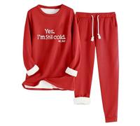 Yes, I'm Still Cold 2 Piece Outfits for Women UK 2025 Fall Winter Long Sleeve Crewneck Fleece Tops and Drawstring Trousers Set Dressy Casual Solid Color Warm Tracksuit