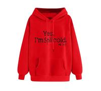 Yes I'm Still Cold Sweatshirts for Women UK Trendy Long Sleeve Drawstring Hoodies Classic Solid Color Fleece Pullover Tops Fall Winter Casual Going Out Loose Fit Blouse with Pockets