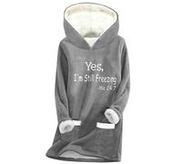 Yes I'm Still Freezing Hoodies for Women UK Long Sleeve Fleece Sweatshirt Fall Winter Oversized Pullover Tops 2024 Fashion Thick Warm Solid Color Jumper Shirts Sweater