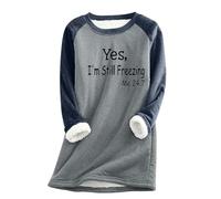 Yes,I'm Still Freezing Jumpers for Women Winter Warm Christmas Sweatshirts Letter Print Fleece Round Neck Tops Women's Loose Autumn Winter Jumpers Vintage Plush Sweater Casual Thick Velvet Pullover
