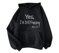 Yes, I'm Still Freezing Monogram Print Sweatshirt Blouse Pullover Solid Color Hooded with Drawstring Pockets Long Sleeve Purple Hoodies for Women