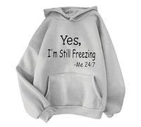 Yes, I'm Still Freezing Monogram Print Sweatshirt Blouse Pullover Solid Color Hooded with Drawstring Pockets Long Sleeve Purple Hoodies for Women