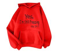 Yes, I'm Still Freezing Monogram Print Sweatshirt Blouse Pullover Solid Color Hooded with Drawstring Pockets Long Sleeve Purple Hoodies for Women
