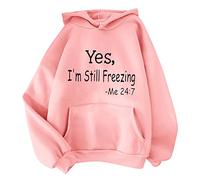Yes, I'm Still Freezing Monogram Print Sweatshirt Blouse Pullover Solid Color Hooded with Drawstring Pockets Long Sleeve Purple Hoodies for Women