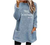 Yes,I'm Still Freezing Pullover Women's Thick Warm Fleece Jumper Winter Plush Sweatshirt Crew Neck Long Sleeve Winter Jumper Casual Tops Long Sleeve Shirt Jumper Tops with Pockets 3XL, sky blue, XL