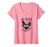Yes, I'm That Chicken Dad Guess What Butt Humor for Fathers V-Neck T-Shirt, Women, Pink, S