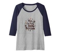 Yes, I'm That Dog Person - Paw Print Pet Lover Raglan Baseball Tee, Women, Navy/Athletic Heather, S