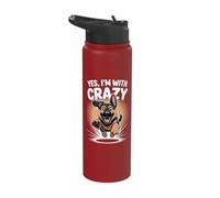 Yes I'm with Crazy Dog GSD Funny Alsatian K9 German Shepherd Stainless Steel Insulated Water Bottle