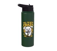 Yes I'm with Crazy Pet Dog Lover Cartoon Funny Bichon Frise Stainless Steel Insulated Water Bottle