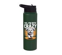 Yes Im with Crazy Pet Mix Breed Owner Dog Funny Maltese Cute Stainless Steel Insulated Water Bottle