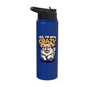 Yes Im with Crazy Small Dog Breed Owner Cute Funny Pekingese Stainless Steel Insulated Water Bottle