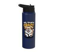 Yes Im with Crazy Small Dog Breed Owner Cute Funny Pekingese Stainless Steel Insulated Water Bottle