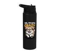 Yes Im with Crazy Small Dog Breed Owner Cute Funny Pekingese Stainless Steel Insulated Water Bottle