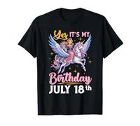 Yes It's My Birthday On July 18th Cute Girl with Unicorn T-Shirt