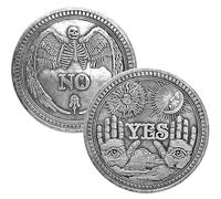 YES/NO Challenge Coin,Lucky Divination Wish Coin Decision Maker Coin Angel Skull Commemorative Coins，Holiday School Office Gift, Party Game Supplies （Antique Silver）