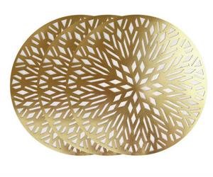 Yes-Online 12 Placemats Set Christmas Metallic Gold Round Festive Xmas Table Home Decor