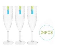 Yes-Online 24 Champagne Prosecco Flutes Glasses Set Plastic Reusable Eco Dimpled Embossed Party Outdoor Summer Multibuy