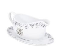 Yes-Online 350Ml Gravy Boat Saucer Silver Stag Porcelain Jug Festive Christmas Dinner Setting