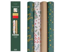 Yes-Online 8 Metres Christmas Wrapping Paper Set With Raffia And Tags Pack Dark Green Woodland Theme Xmas Presents