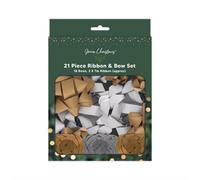 Yes-Online Christmas Bow Set Silver Gold 21 Piece Kraft Paper 7M Raffia Ribbon Gift Wrap