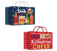 Yes-Online Christmas Gift Bag 6 Bottles Pack Of 2 Present Carrier With Tag Blue Red
