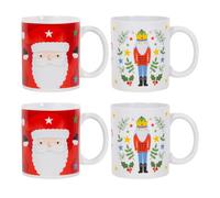 Yes-Online Christmas Mugs Set Of 4 Festive Party Mug Cups Nutcracker Santa Xmas Eve Present Tea Cups Coffee