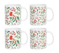 Yes-Online Christmas Robin Mugs Pack Of 4 Red Green Holly Tea Coffee Festive Hot Chocolate