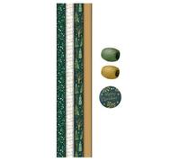 Yes-Online Christmas Wrapping Paper Set 4 Rolls 8 Tags 2M Raffia Ties White Green Mistletoe