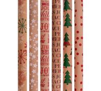 Yes-Online Eco Craft Christmas Wrapping Paper Brown 21 Metres Gift Wrap Assorted Designs 6 Rolls Festive Presents Recyclable
