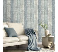 Yes-Online Fine Decor Rustic Wood Stripe Blue Wallpaper Paste The Paper Washable Modern Wooden Panel Plank