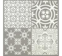 Yes-Online Floor Tiles Self Adhesive Vinyl Flooring Kitchen Bathroom Patterned Moroccan Light Grey White - Pack Of 4 Tiles (0.37Sqm)