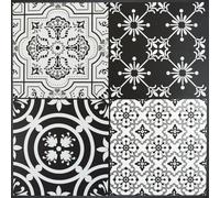 Yes-Online Floor Tiles Self Adhesive Vinyl Flooring Kitchen Bathroom Patterned Moroccan Mosaic Black Grey White - Pack Of 4 (0.37Sqm)