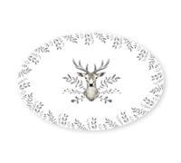 Yes-Online Large Serving Plate Silver And White Stag Range Porcelain Festive Christmas Dinner Setting Decor