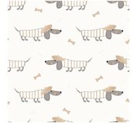 Yes-Online Sausage Dog Wallpaper Dachshund With Beret Beige Grey Neutral Feature Wall