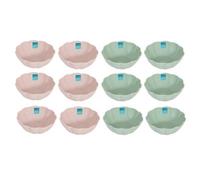 Yes-Online Set Of 12 Floral Edged Plastic Bowls Summer Dining Outdoor Picnic Bbq Pink Green