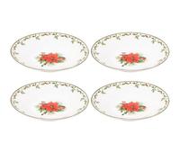 Yes-Online Set Of 4 Bowls Christmas Holly Porcelain Festive Dinner Setting Xmas Decor