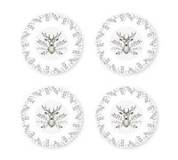 Yes-Online Set Of 4 Bowls Christmas White And Grey Stag Design Porcelain Festive Dinner Setting Xmas Décor